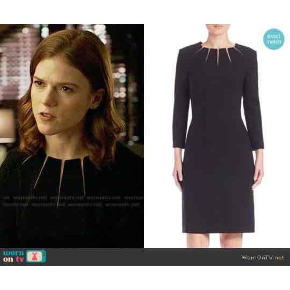 Escada Black Illusion Slit Wool Long‎ Sleeve Cocktail Dress Size 38